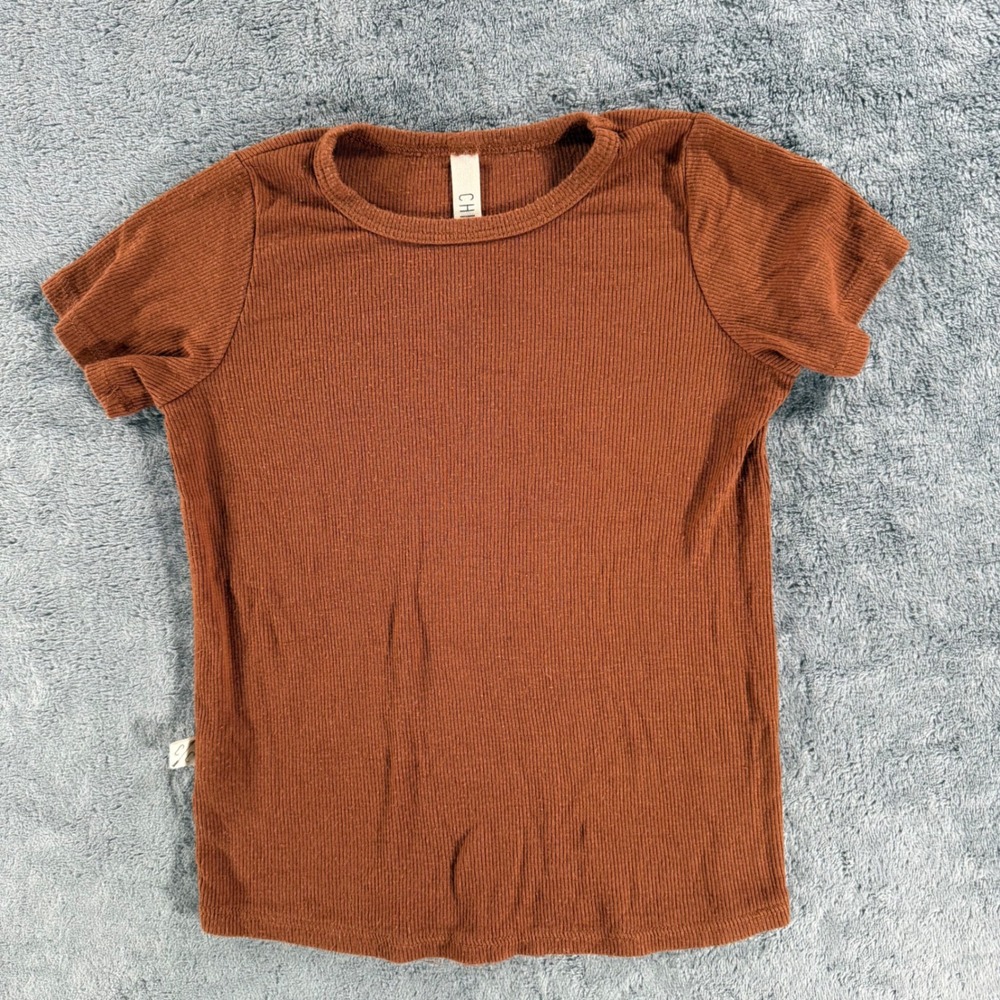 Childhoods Clothing Ribbed Tee Kids 3T Brown Good Short Sleeve Crew Neck